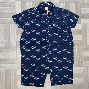 Hallmark NWT Baby Boy Size 18-24 Month Navy Blue & White Printed Romper